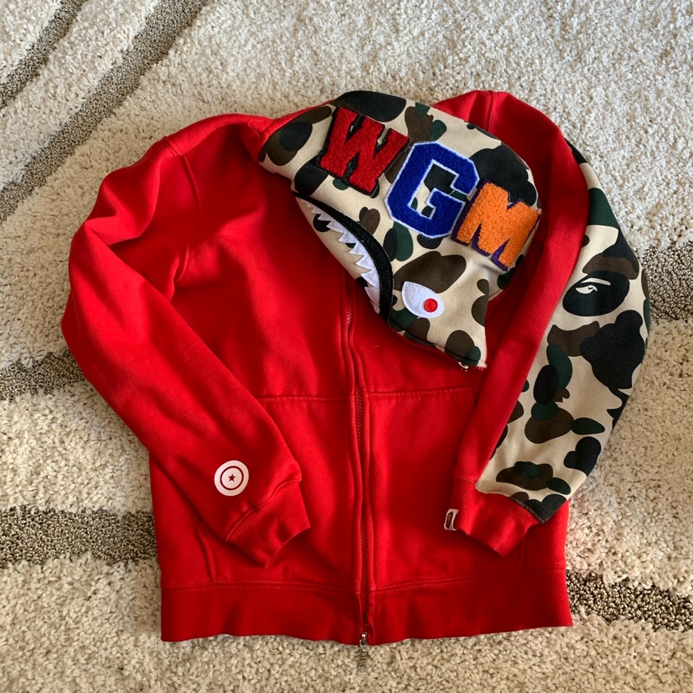Bape red zip up hoodie - very gently used